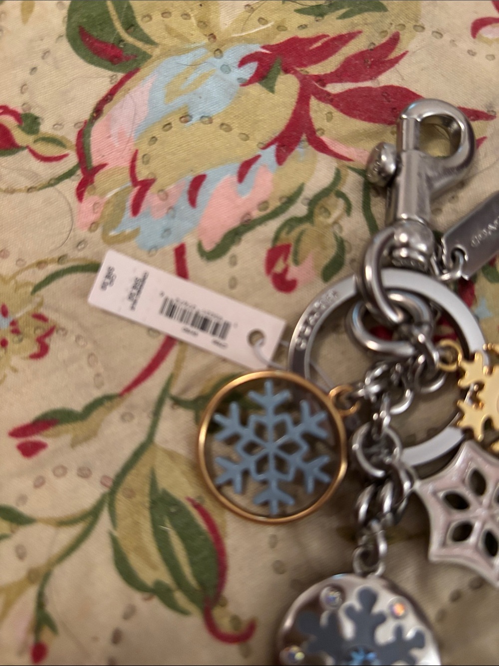 Coach Silver and Gold Snowflake Charm Keychain with Light Blue Accents - Picture 2 of 7
